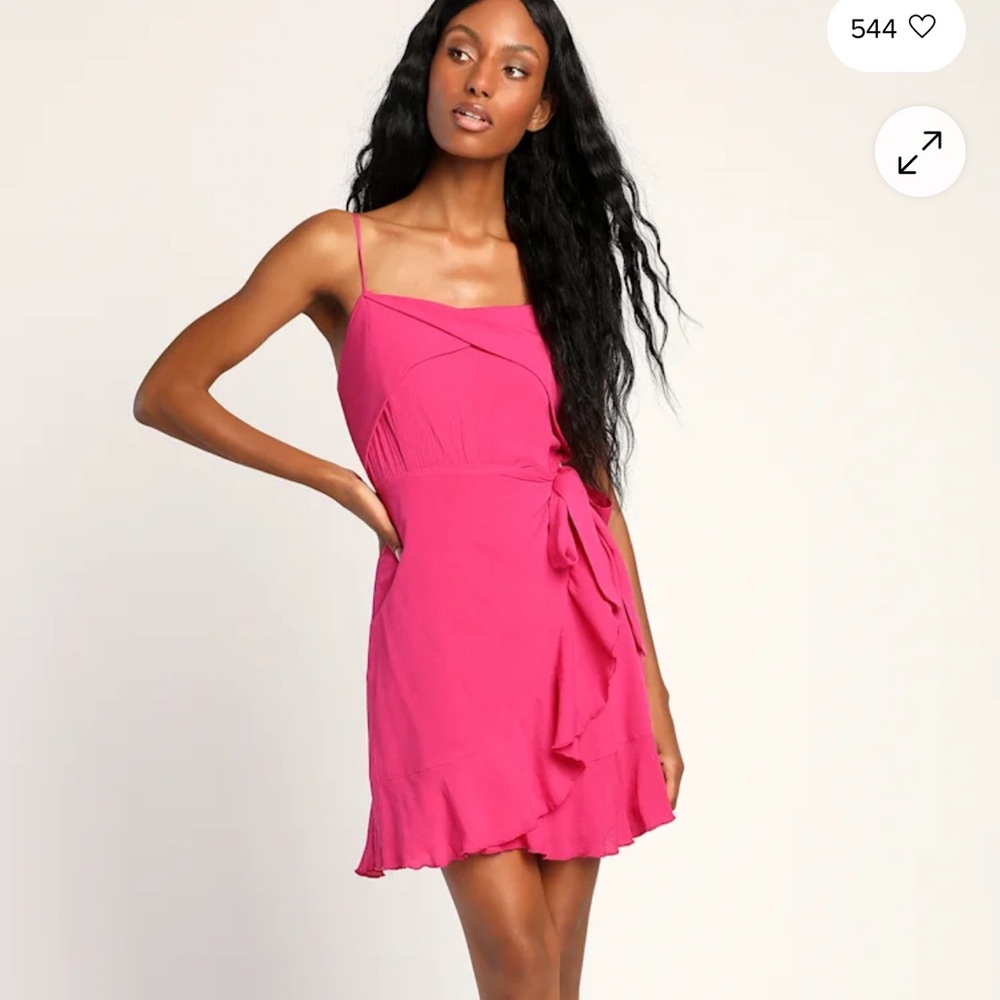 Gorgeous Vision Magenta Ruffled Faux-Wrap Mini Dress